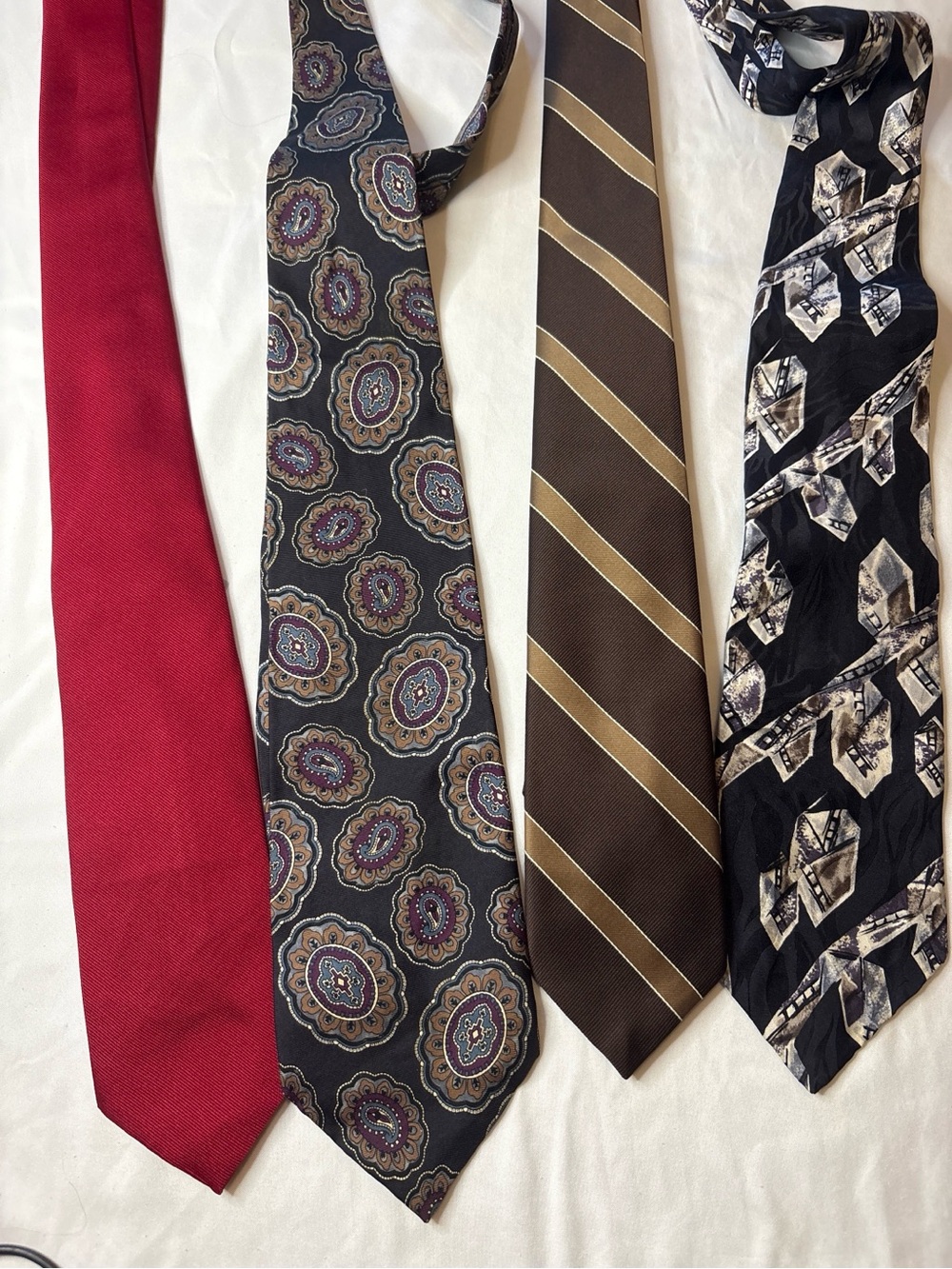4 Vintage Wembley Red, Black, Brown & Patterned Men's Tie Set